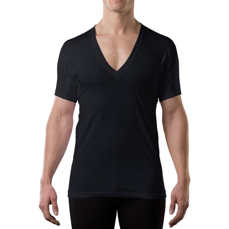 THOMPSON TEE Men's Sweatproof Undershirt - Cotton Deep V Neck T-Shirt with Underarm Sweat Pads - Original Fit - Aluminum-Free Alternative - Black - Small - Image 1